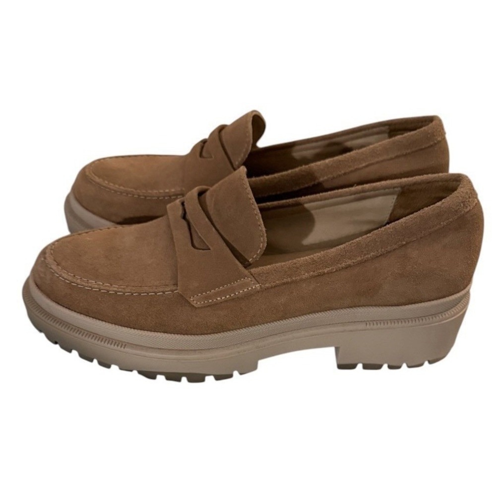 PATINA Woman's Zoe Chunky Suede Penny Loafer 11M Taupe Sand Preppy Lug Sole NWOB - Picture 2 of 9
